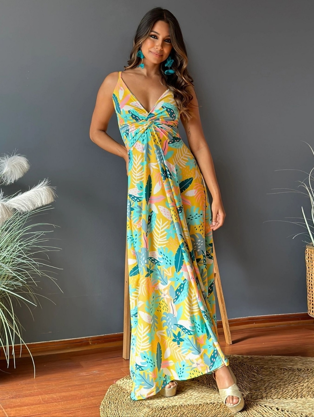 Beachy Blooms Cami Dress - Gold